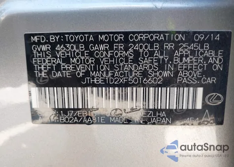 2015 Lexus Is 350 from USA, damaged, VIN JTHBE1D2XF5016602